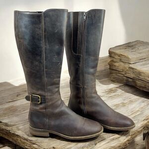 Clarks Womens 7M Camzin Branch Tall Boots Brown Leather Knee-High Fashion Riding